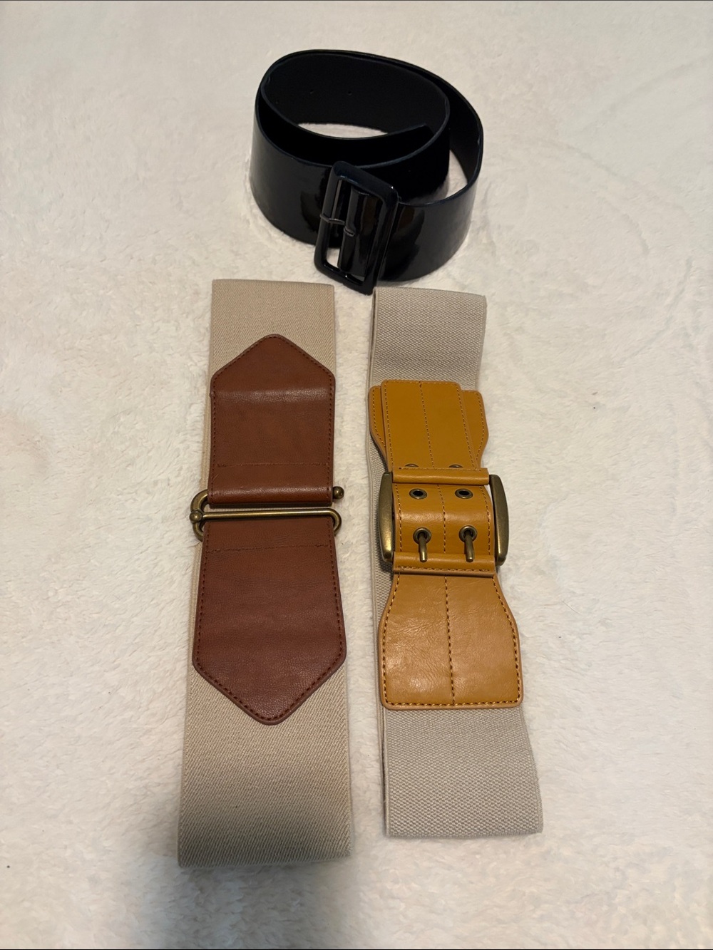 Express Women's Neutral Stretch Belts with Brown & Mustard Leather Accents